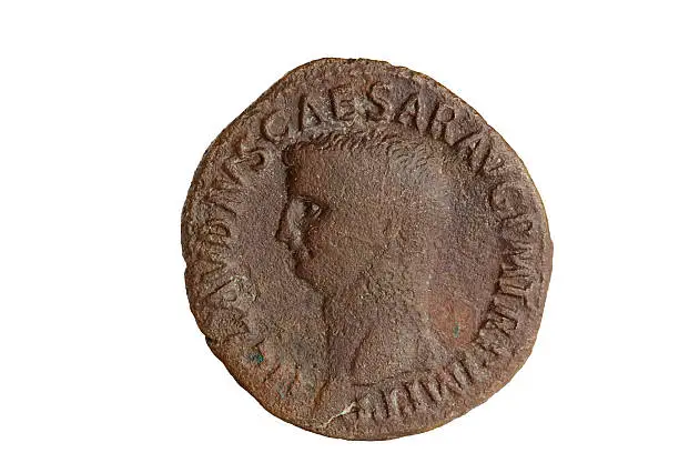 A copper "as" coin of Roman Emperor Claudius, who was emperor from AD 41 to 54.