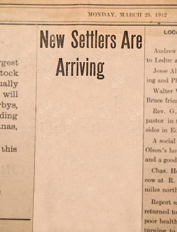 The title from the article in a 1912 newspaper. There is copy space under the heading \