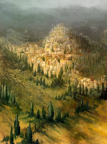 painted śródziemnego krajobraz - tuscany landscape landscaped italy stock illustrations