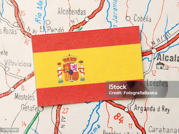 Foto de Viagem Em Espanha e mais fotos de stock de Bandeira - Bandeira, Bandeira Espanhola, Cartografia