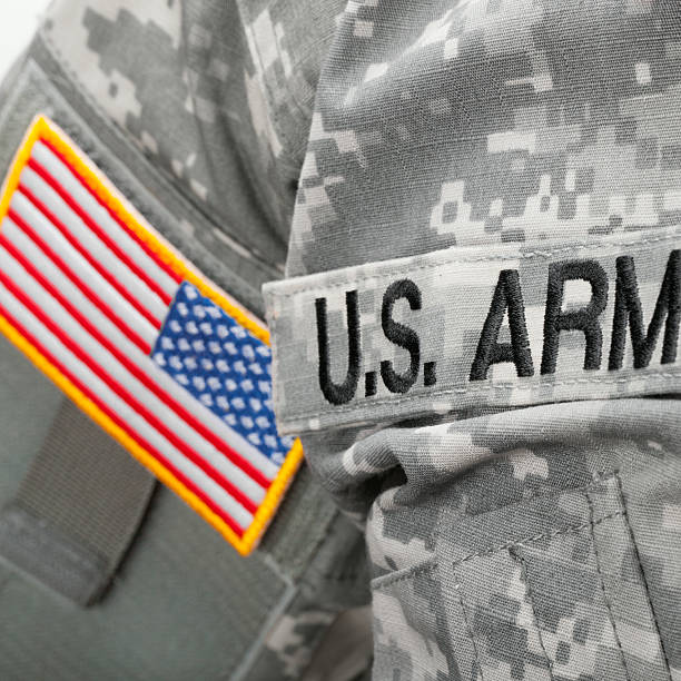 istock U.S. Army and flag patch on solder's uniform 471074980