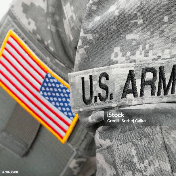 Us Army And Flag Patch On Solders Uniform Stock Photo - Download Image Now - 2015, Adult, Armed Forces