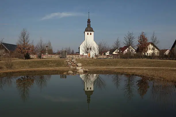 Evangelical church in the Sorbian village of Neu Horno near Forst in Lower Lusatia, Brandenburg, Germany.