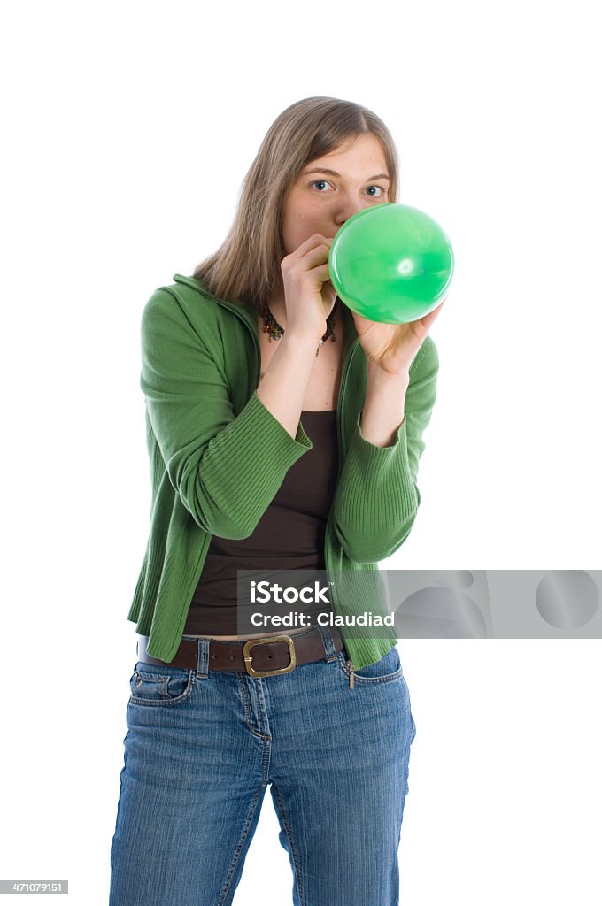 Young woman with balloon Young woman, 24 years old, with a balloon, isolated on white. 20-24 Years Stock Photo