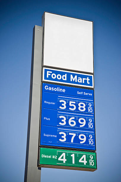 leere gas price road sign - hohe preise stock-fotos und bilder
