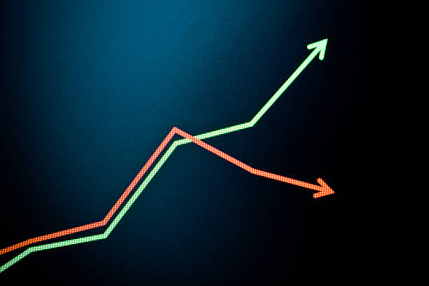 setas na tela lcd - moving down chart stock market bear market - fotografias e filmes do acervo