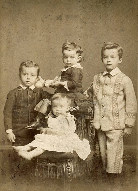 Victorian Children - 4 Brothers and Sisters stock photo