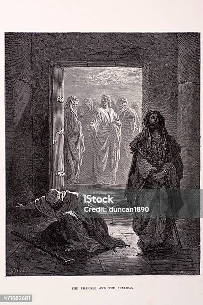 Publican Pharisee E - Arte vetorial de stock e mais imagens de Jesus Cristo - Jesus Cristo, Taberneiro, Ajoelhar