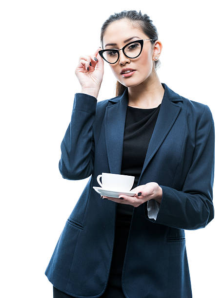 Escritório Menina com uma Xícara de Café - fotografia de stock