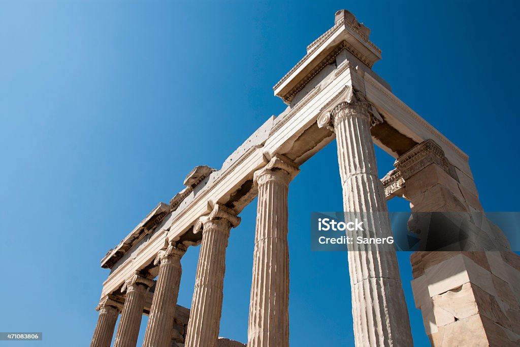 Temple in Acropolis, Athens Erechtheion temple on Acropolis hill in Athens, Greece. 2015 Stock Photo