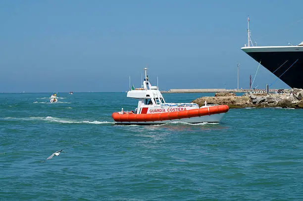  Coast Guard. the words written on the boat are in Italian Language: Guardia Costiera (Coast Guard)