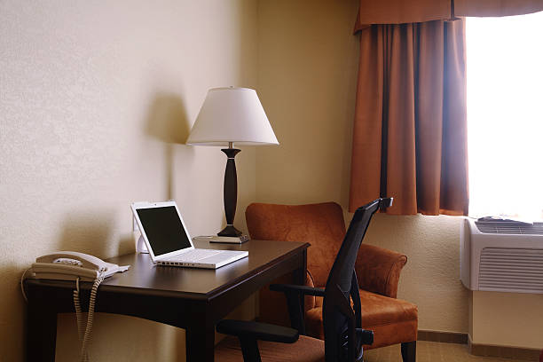 istock Hotel room and laptop 471089611