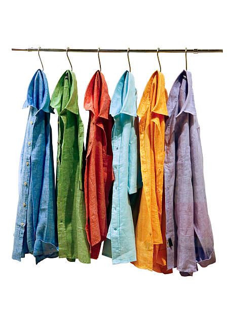 Linen shirts Mens linen shirts isolated on white. coat hook photos stock pictures, royalty-free photos & images