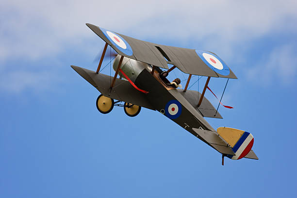 British First World War single-seat biplane fighter aircraft Biplane is a fixed-wing aircraft with two main wings stacked one above the other. The first aircraft to fly, the Wright Flyer, used a biplane wing arrangement, as did most aircraft in the early years of aviation. British First World War single-seat biplane fighter aircraft. The Sopwith 7F.1 Snipe was a British single-seat biplane fighter of the Royal Air Force (RAF). stunt airplane airshow air vehicle stock pictures, royalty-free photos & images
