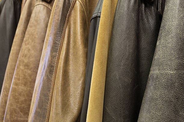 istock hanging a lot of leather jackets 471092980