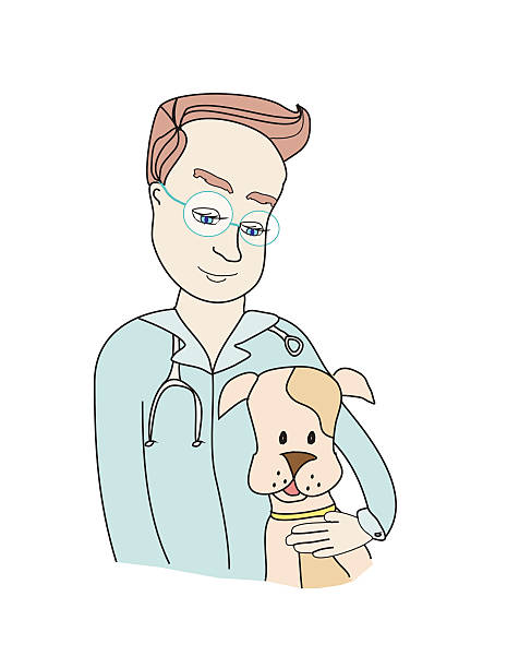 Dog and veterinarian - doodle illustration. vector art illustration