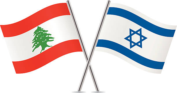 bendera israel dan lebanon. vektor. - bendera lebanon ilustrasi stok