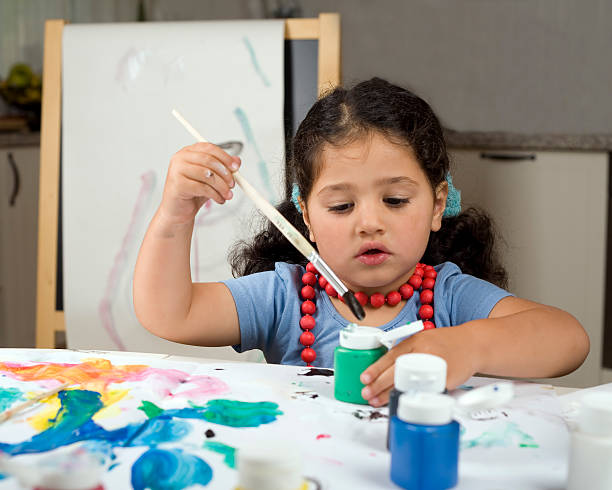 istock Little girl painting 471095483