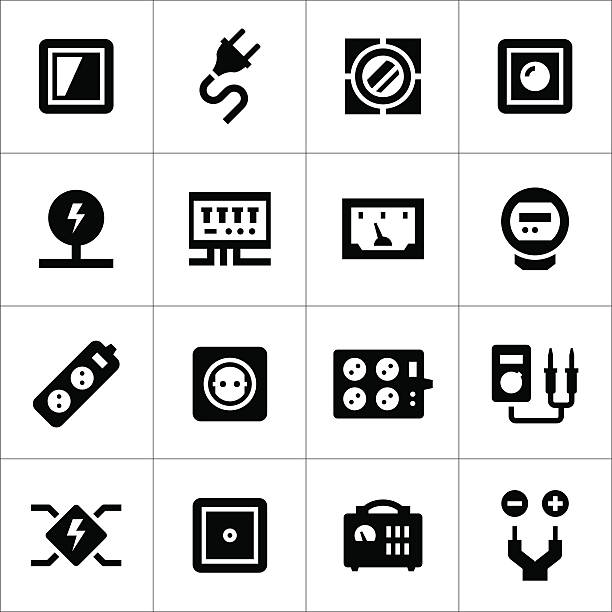 Set icons of electricity Set icons of electricity isolated on white. This illustration - EPS10 vector file. electrical fuse stock illustrations