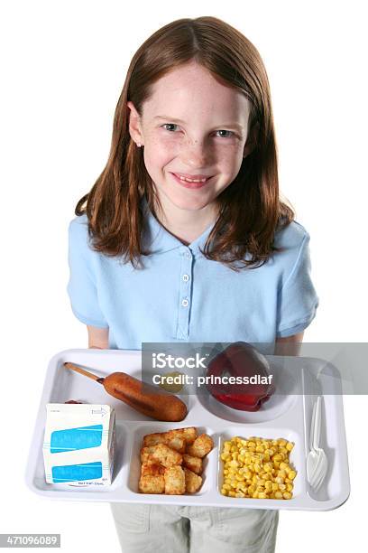 Feliz Con Comida Escolar Foto de stock y más banco de imágenes de Comida escolar - Comida escolar, Bandeja, Leche