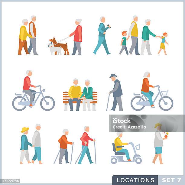 Older People On The Street Neighbors Stock Illustration - Download Image Now - Senior Adult, Walking, Icon Symbol