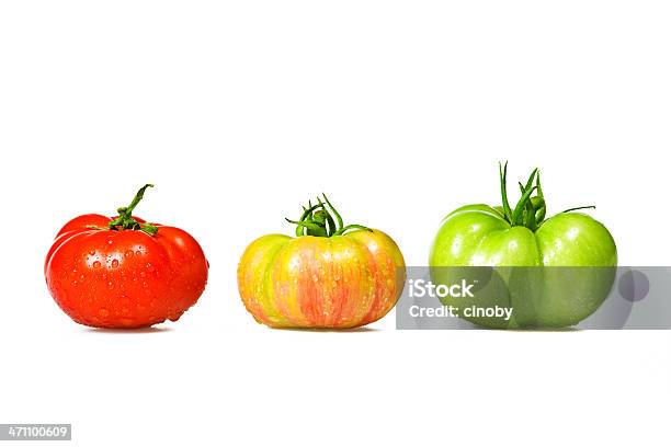 Color Tomatoes Stock Photo - Download Image Now - Green Tomato, White Background, Heirloom Tomato