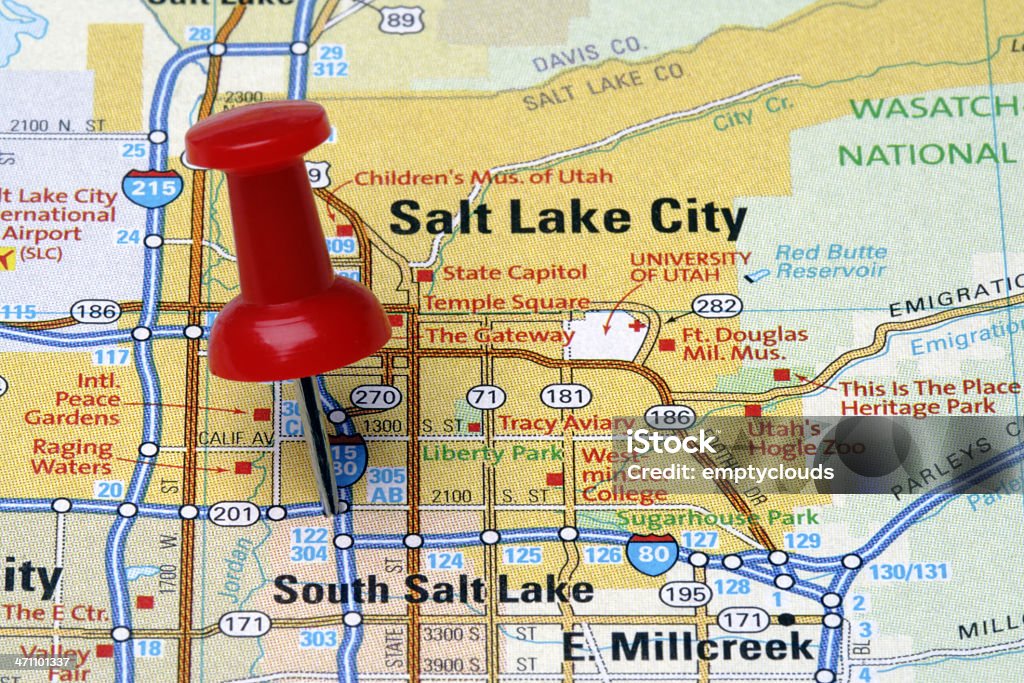 Hôtel de Salt Lake City sur une carte - Photo de Autoroute libre de droits