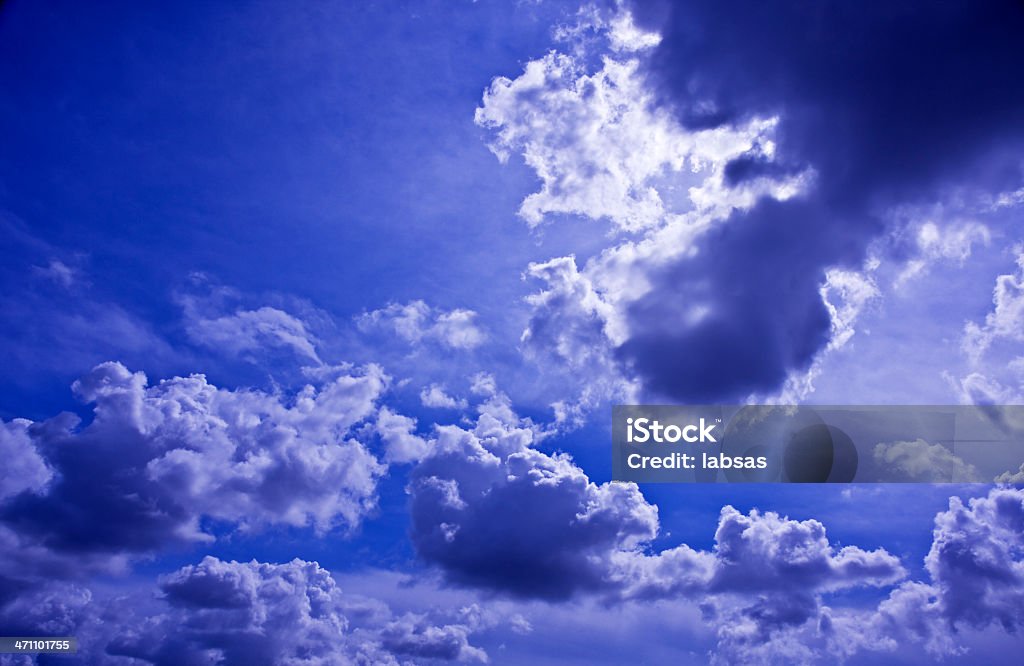 Sky with clouds. Tungsten WB. Copy Space. Atmospheric Mood Stock Photo