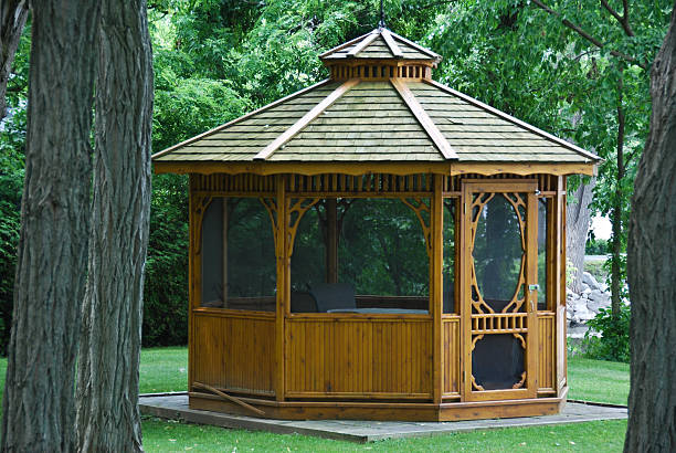 Sainte-Famille park in summer in Ile D'Orleans, Quebec, Canada with gazebo