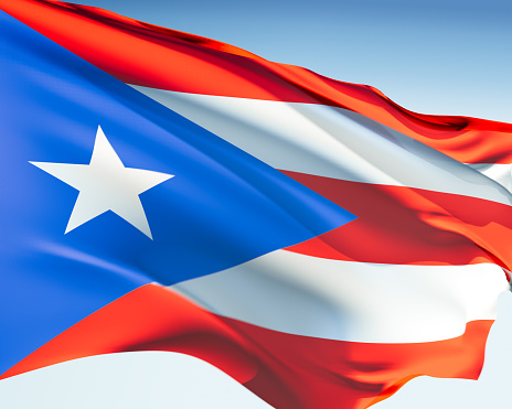 Puerto Rican flag waving in the wind. Elaborate rendering including motion blur and even a fabric texture (visible at 100%).