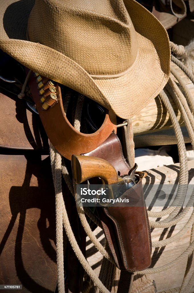 Arma, Chapéu e Laço de Corda - Royalty-free Arma de Fogo Foto de stock