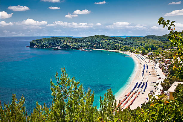 beautiful valtos beach near parga town in greece. - parga bildbanksfoton och bilder