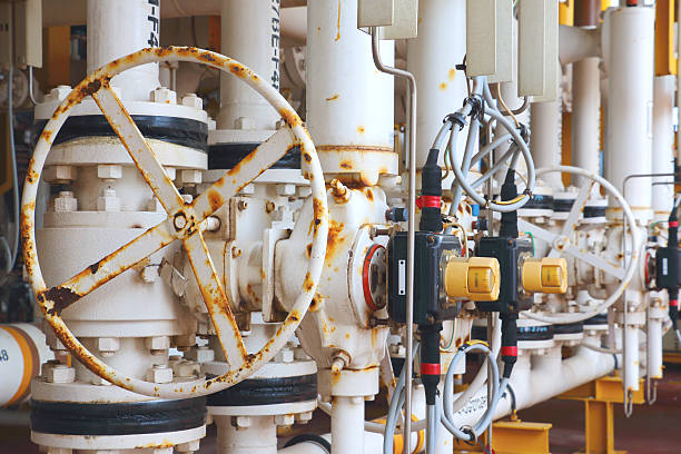 istock Valves manual in the process. Production process used manual val 471107534