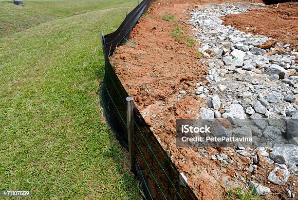 Silt Fence Erosion Control Barrier At Construction Site Stock Photo - Download Image Now