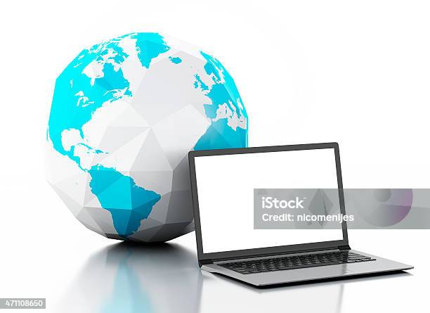 3d Laptop And Earth Globe Global Communication Stock Photo - Download Image Now - 2015, Article, Business