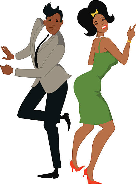 ilustraciones, imágenes clip art, dibujos animados e iconos de stock de la torsión bailarines aislado en blanco - 1950s style 1960s style dancing image created 1960s