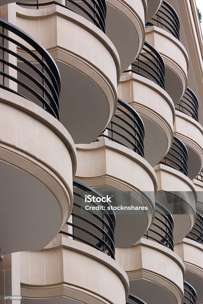 Apartment Balconies Paris Apartment balconies in an exclusive district of Paris, the 1st Arrondisement. Architecture creating a distinctive pattern Paris - France Stock Photo