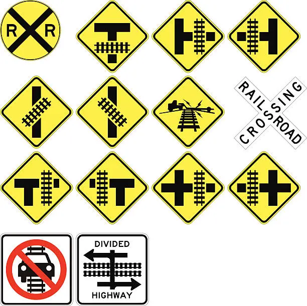 Vector illustration of Accurate Highway Railroad Crossing Signs