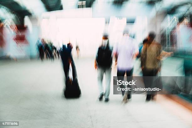 Pedestrians Walking With Zooming Motion Blur Stock Photo - Download Image Now - 2015, Abstract, Activity