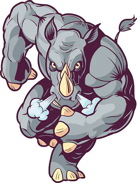 Vector illustration of Charging Vector Mascot Cartoon Rhino Front