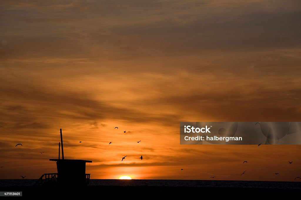 Naranja atardecer en Santa Mónica - Foto de stock de Anochecer libre de derechos