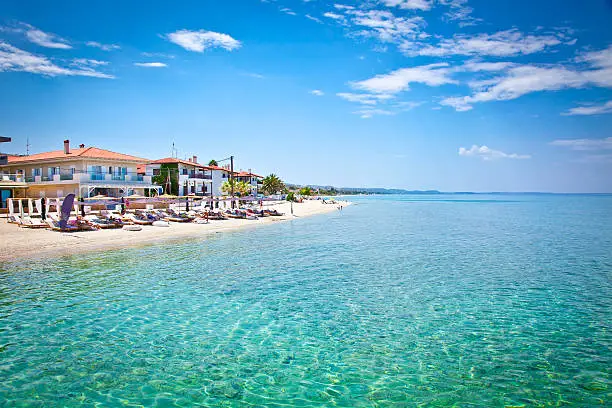 Photo of Beautiful Pefkochori beach on Kasandra peninsula,  Greece.