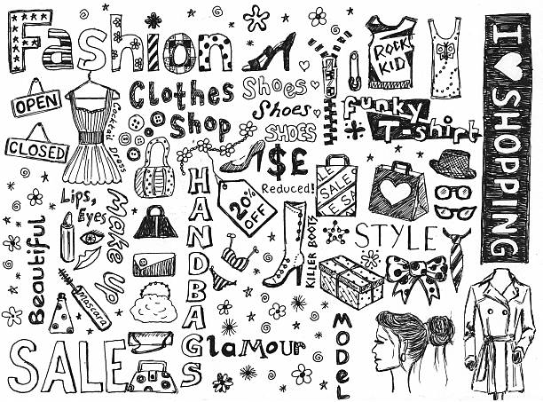 Fashion doodles Lots of fashionable drawings. View my portfolio for similar drawings. black and white polka dot ribbon stock pictures, royalty-free photos & images