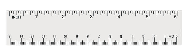 White transparent ruler, isolated inch, centimetre, inches, centimeters, imperial metric stock photo