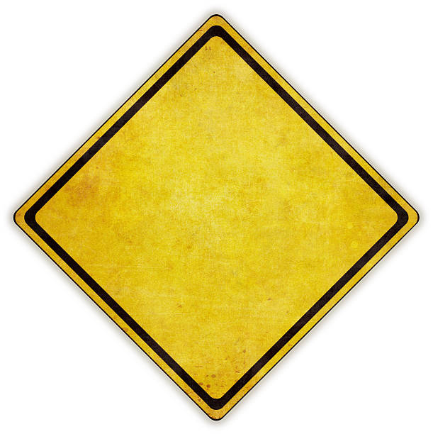 Yellow diamond road sign on white background Dirty "Yellow Safety Sign" with clipping path. (no:1) road warning sign photos stock pictures, royalty-free photos & images