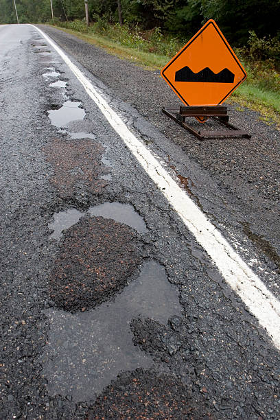 istock Bump sign on side of road, next to bump 471114899
