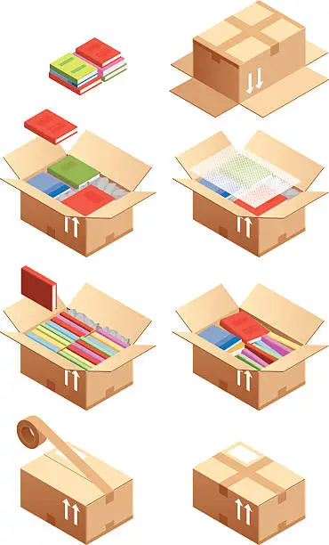 Vector illustration of the book in a cardboard box