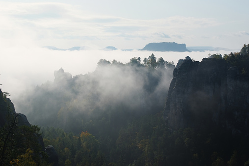 Mountain landscape on a foggy day in the Sintra, Portugal