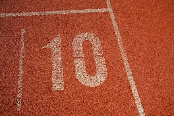 Number "10" painted on running track.
