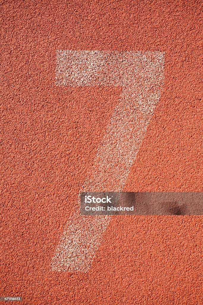 Lane 7 Top view of number "7" painted on running track. Alphabet Stock Photo